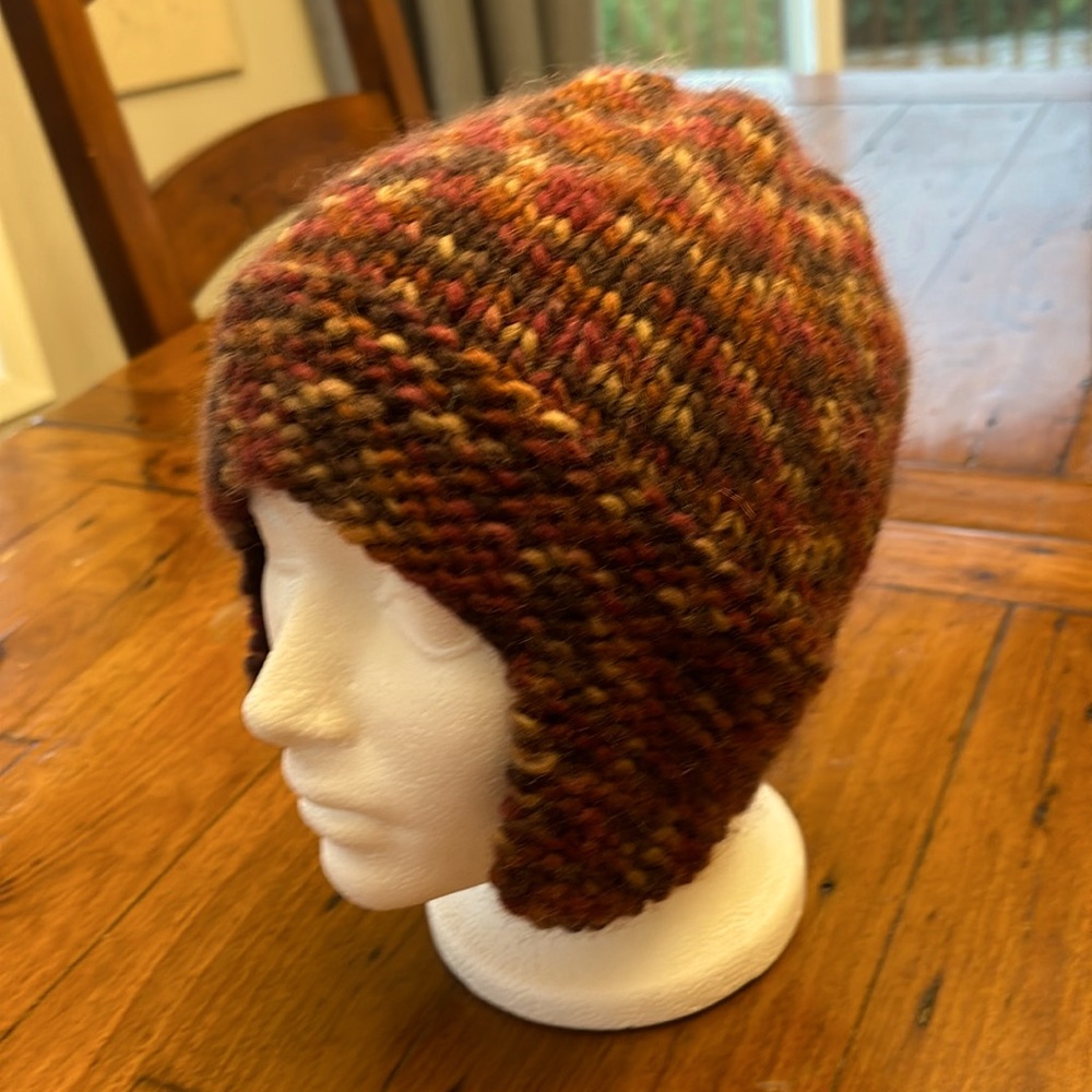 Hand knit ear flap hat